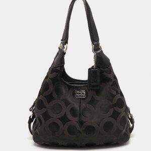 Coach Black Signature Nylon and Leather Madison Maggie Hobo